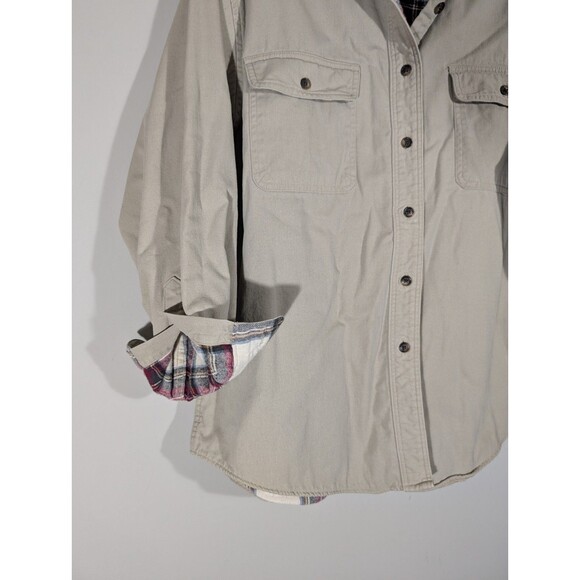LL Bean Womens Beige Button Up Shacket Sz L Vintage Barncore Countryside Western - Picture 6 of 9